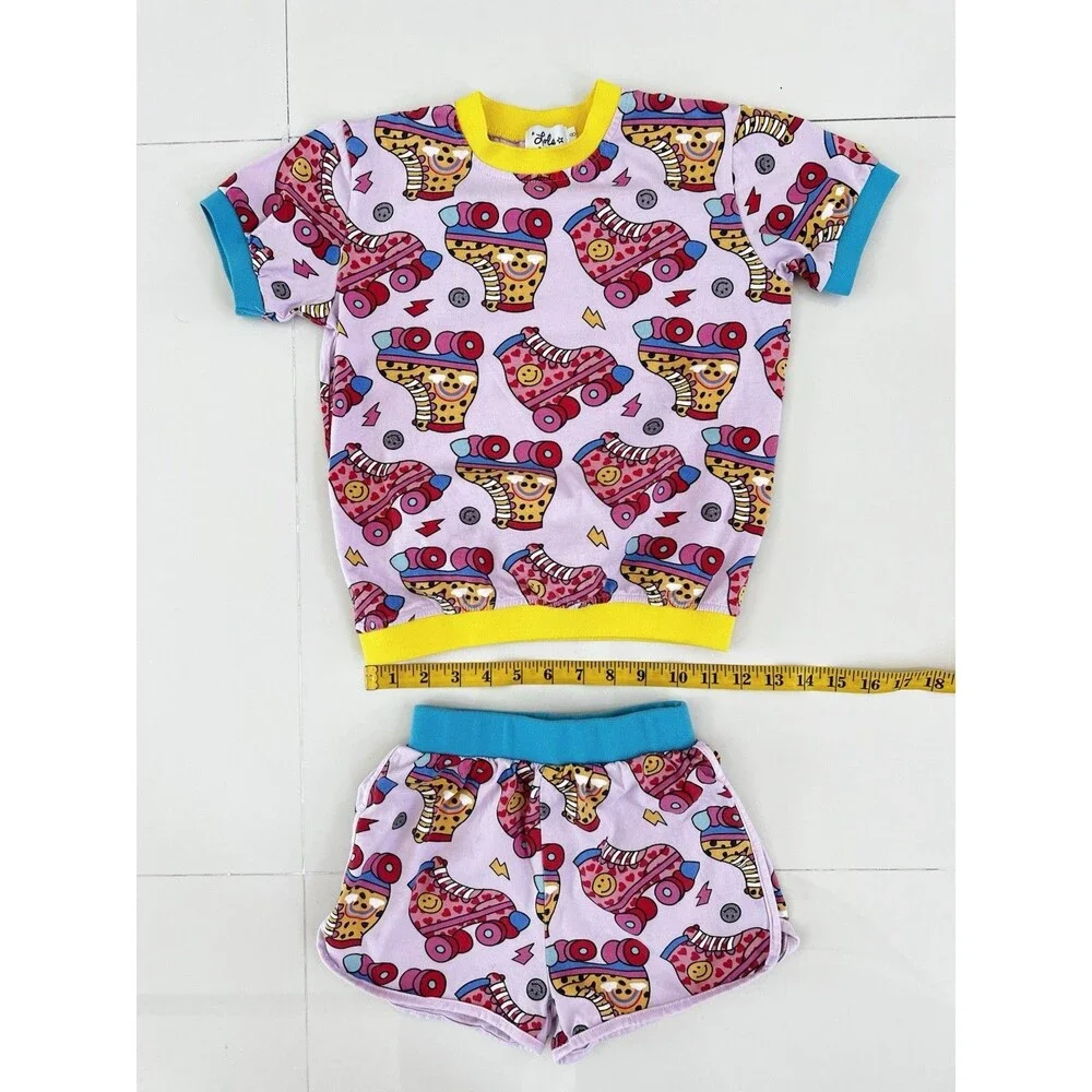 Lola + The Boys Roller Skate Print 2-Piece Tee Short Set Summer Cotton Outfit 8